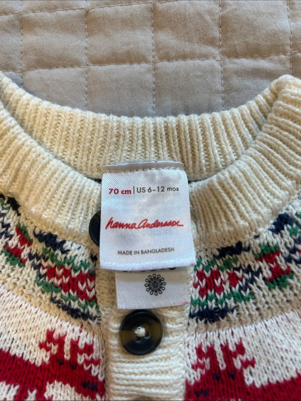 Hanna Andersson Cream Knit One-Piece with Red Reindeer Yoke